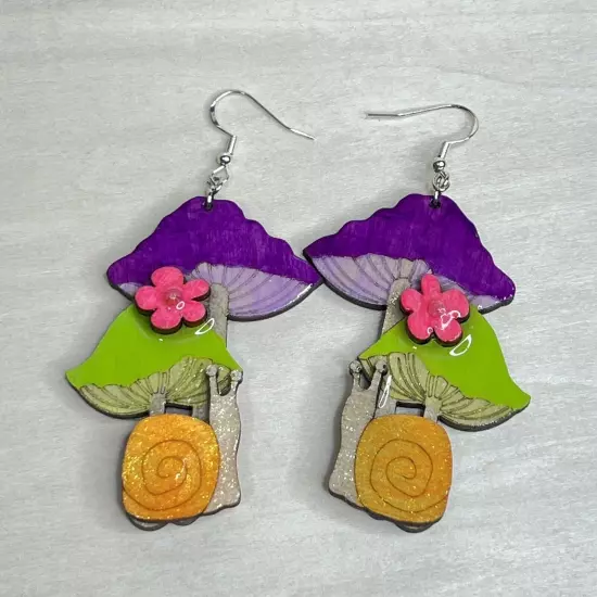 Mushroom Earrings - Blacklight Neon Colorful Festival Rave Handmade