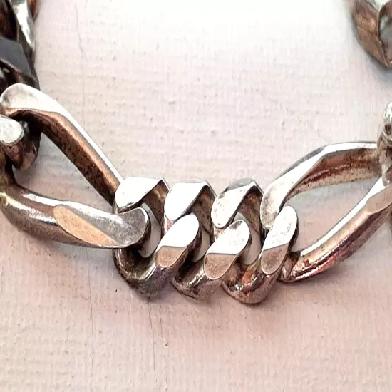 MEN'S 925 STERLING SILVER FIGARO CHAIN BRACELET