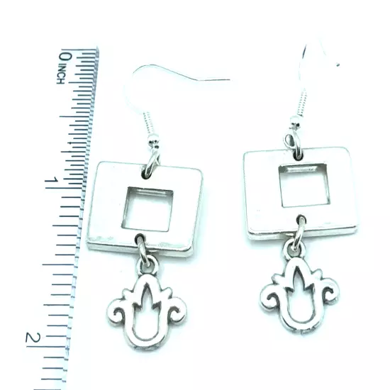 Brighton PIAZZA Hammered Squares/Rectangles Tulip Flowers Silver Custom Earrings