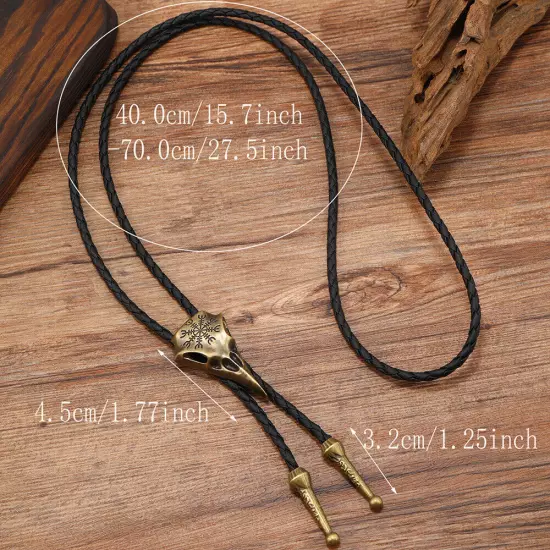 2PCS Men BOLO Tie Vintage Viking Crow Wedding Pendant Necklace Alloy Western