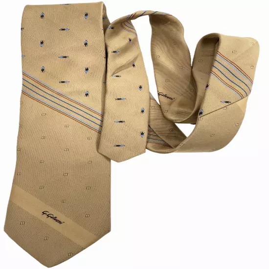 G. Galvani Italy Beige Striped Geometric Vintage Necktie Tie Men's 2.8" x 57"