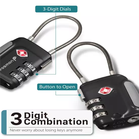 TSA Accepted Luggage Travel Suitcase Bag Lock [3 Digit Combination]Padlock Reset