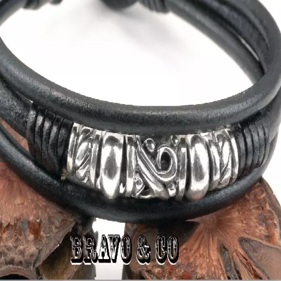 Armband Real 925 Sterling Silver, Leather Wristband Men Bracelet 5B-517