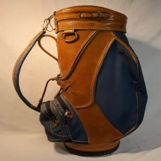 Burton Leather & Canvas Golf Bag Brown Blue w/ Cover - Made in Jasper, AL USA