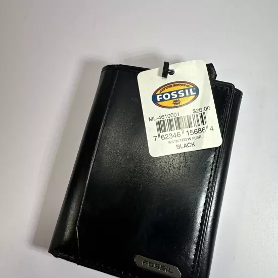 Men's Fossil Wallet, Trifold Black Leather Wallet