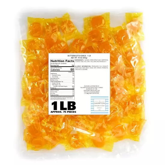 Butterscotch Hard Candy 1lb Bulk - Individually Wrapped Candy Discs