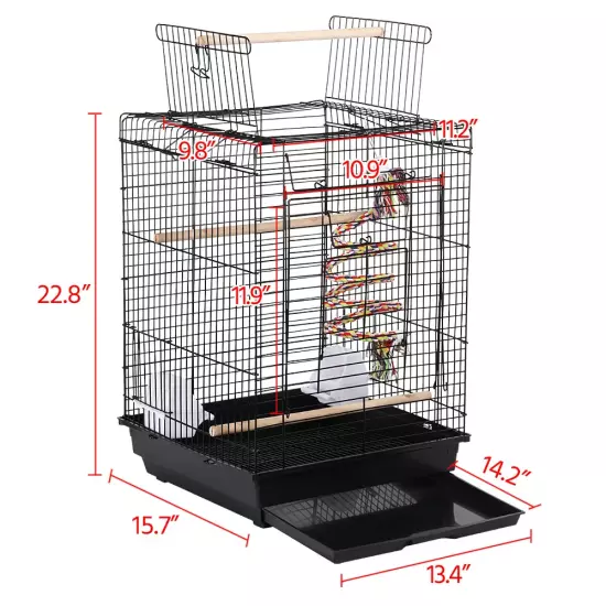 Alden Design 22.8"H Metal Open Top Cage Bird Cage with Play Top Stand, Black