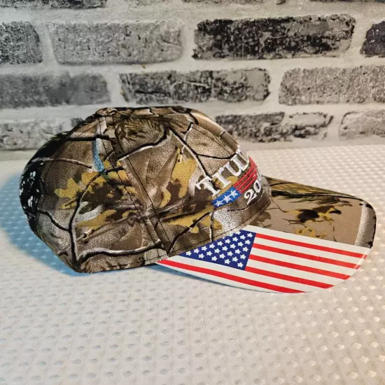 Trump 2024 Camo Ball Cap (Embroidered) Hook and Loop Adjustment American Flag