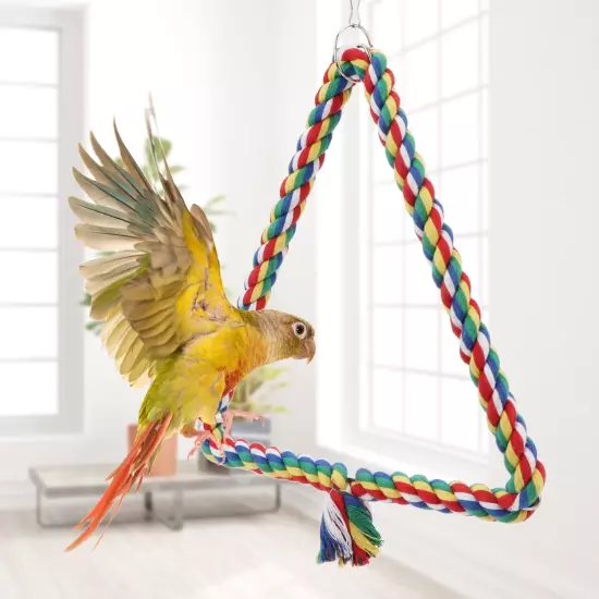 Birds Rope Triangle Perch Adjustable Parrot Cage Stand Chewing Swing Toy Rope...