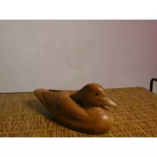 Vintage Wooden Duck Decoy With Glass Eyes