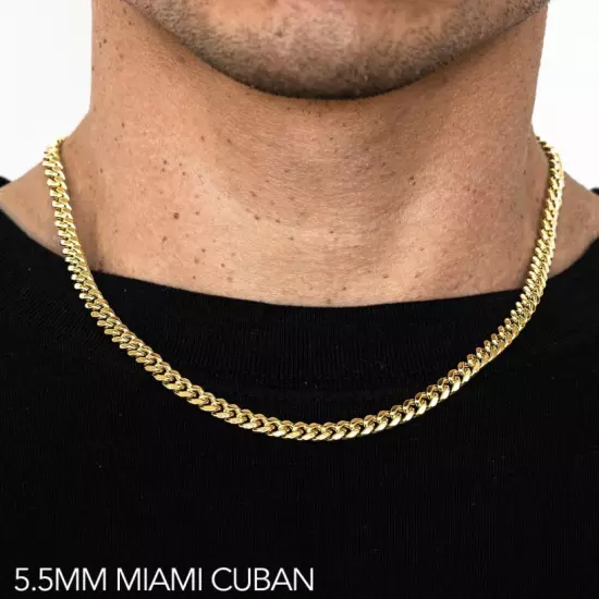 14k Yellow Gold 3mm -7.5mm Miami Cuban Chain Necklace Size 16"-30" Hollow