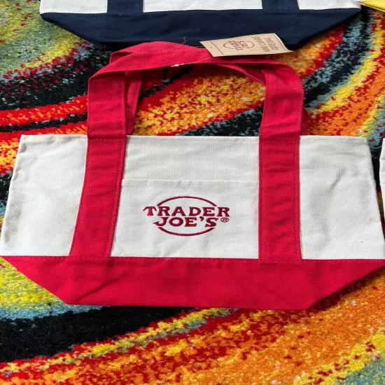 TRADER JOE'S CANVAS MINI Reusable tote bag NWT Set of 4 - Red+Blue+Green+Yellow