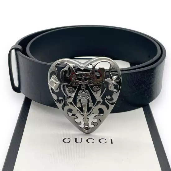 GUCCI Belt Crest Knight Heart Black Black Silver