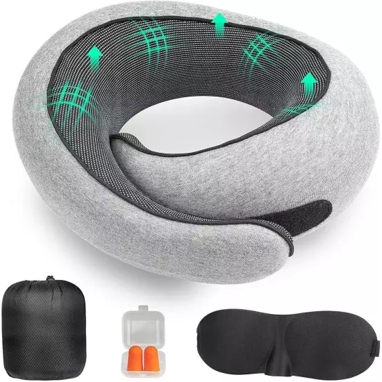 Travel Pillow, 100% Pure Memory Foam Travel Flight Pillow with 360° Full Support