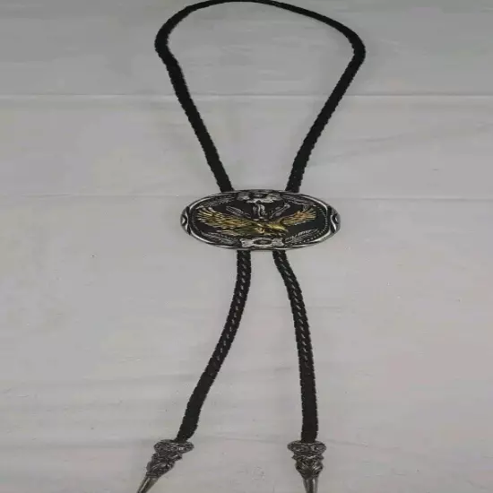 S.S.I. Embossed Eagle & Floral Bolo Tie with Leather Cord