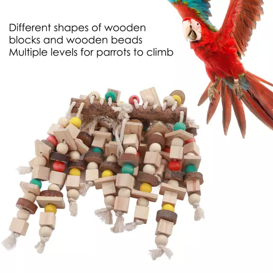 Parrot Chewing Toy Wooden Multicolored Blocks Hanging Large Bird Bite Climbing