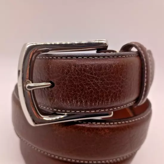 Johnston Murphy 75-61151 Brown Pebble Leather Dress Golf Belt Chrome Buckle -36