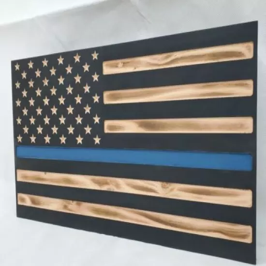 19" Thin Blue Line Black Burnt American Flag hidden gun storage police gear