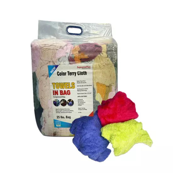 New Color Terry Towel Wiping Rags - 25 lbs. Bag Multipurpose Cleaning Towels