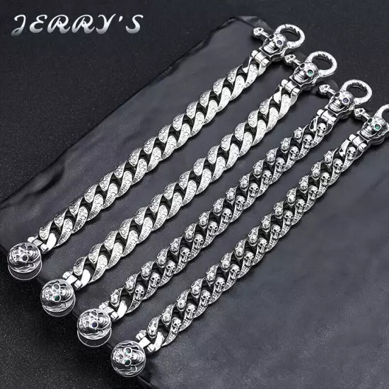 13MM Heavy Solid 925 Sterling Silver Cuban Link Skulls Pattern Bracelet Vintage