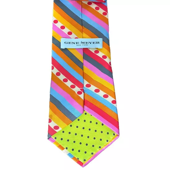 Gene Meyer 100% Silk Colorful Necktie Exclusive Edition Design No. 90 Stripe Dot