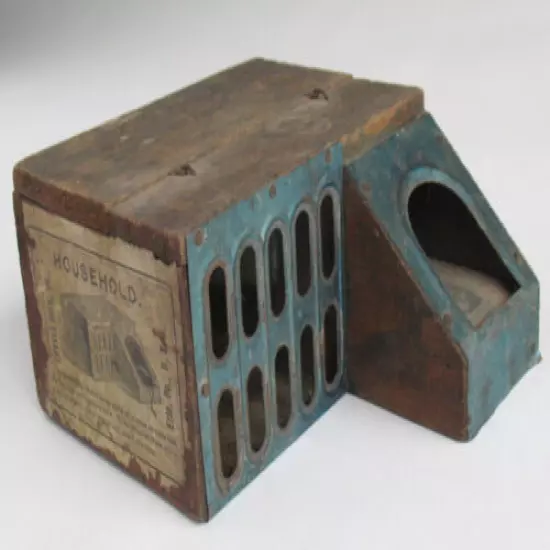 Antique c1877 Lovell Mfg Co Erie PA Household (Delusion) Mouse Trap with Label