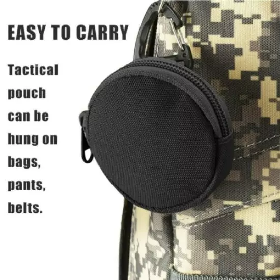 Black Tactical Wallet Pouch Key Coin Purse With Hook Earphone Bag Pouch Hunting