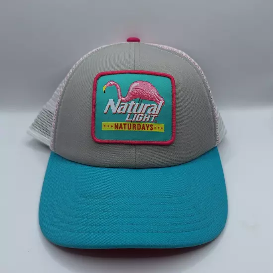 NATURAL NATTY LIGHT Pink/Teal NATURDAYS FLAMINGO TRUCKER HAT Baseball Cap NWOT