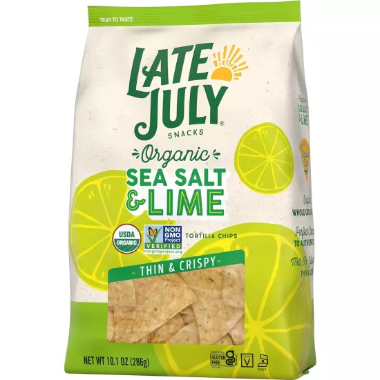 Snacks Thin and Crispy Organic Tortilla Chips with Sea Salt and Lime, 10.1 Oz Ba