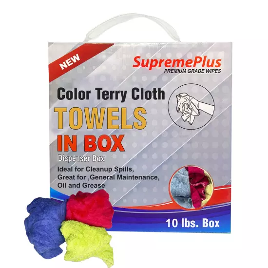 New Color Terry Towel Rags - 10 lbs. Compressed Box for Multipurpose Cleaning