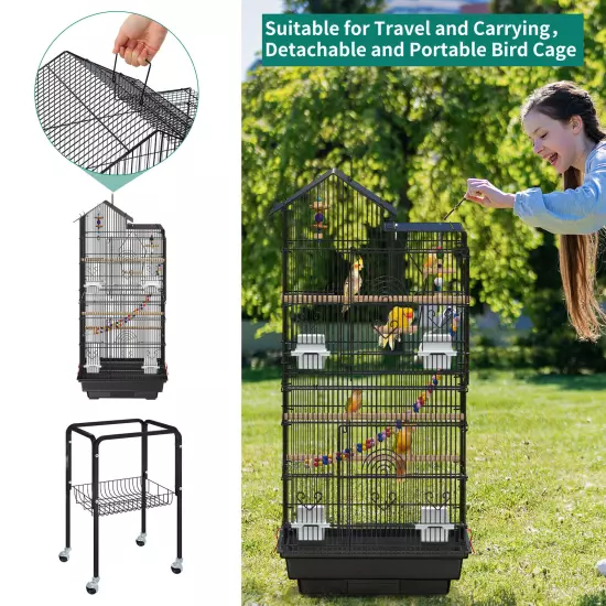 Large Parakeet cage Bird Cage Rolling Cockatiels Conure Finch Stand Toys