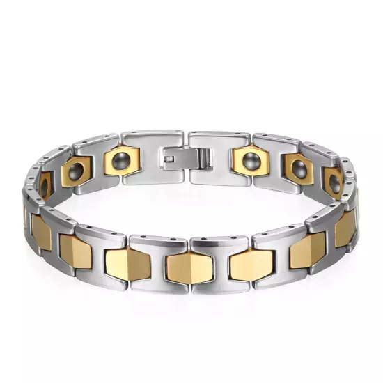 Men's Polished Tungsten Carbide Magnetic Energy Therapy Power Bracelet Golf Link