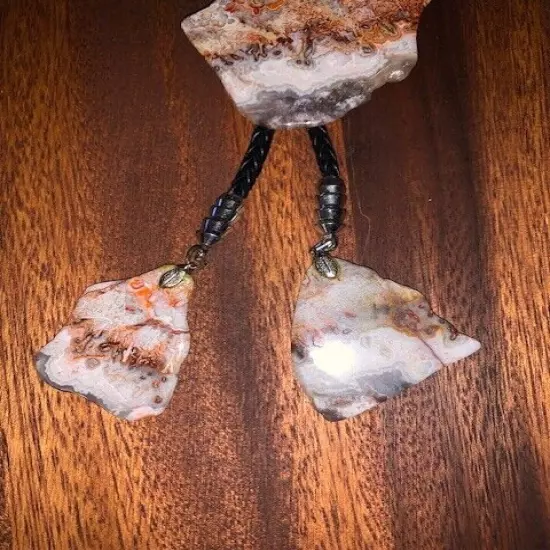 Vintage Country Western Polished Crazy Lace Agate Stone Bolo Tie Jewelry