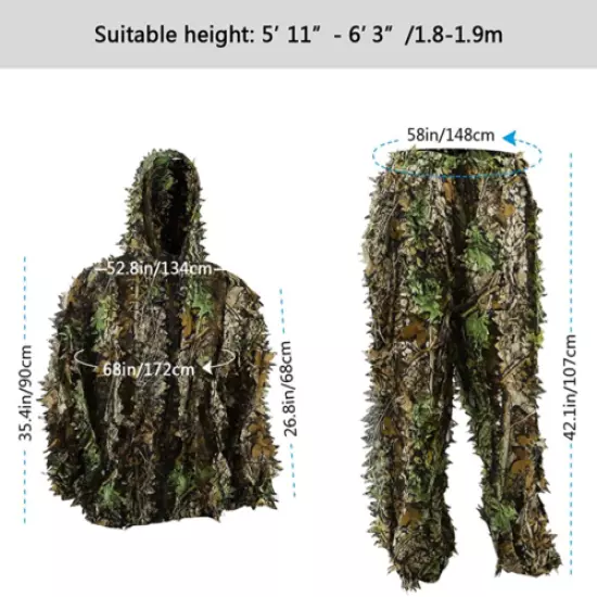 Zicac Outdoor Camo Ghillie Suit 3D Leafy Camouflage Clothing Jungle Woodland Hun