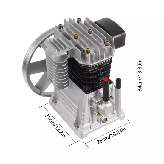 3HP Air Compressor Pump Head Aluminum 2.2KW 1.0mpa 2 Cylinder 1 Stage 250L/66Gal