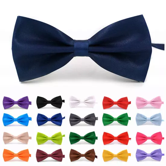 Men Bowtie Classic Wedding Party Bow Tie Solid Color Adjustable Necktie