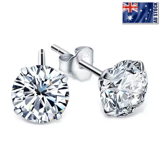 Genuine 925 Sterling Silver Simulated Diamond Stud Earrings Piercing 2.5mm - 8mm