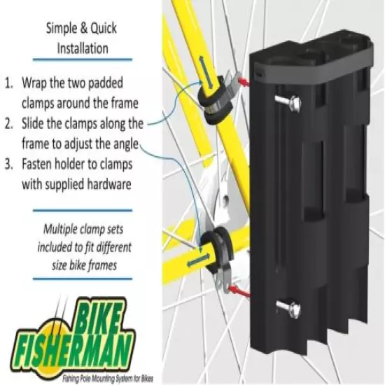 BIKE FISHERMAN - The Fishing Rod Holder for Bikes - Holds 2 Spinning Rods 