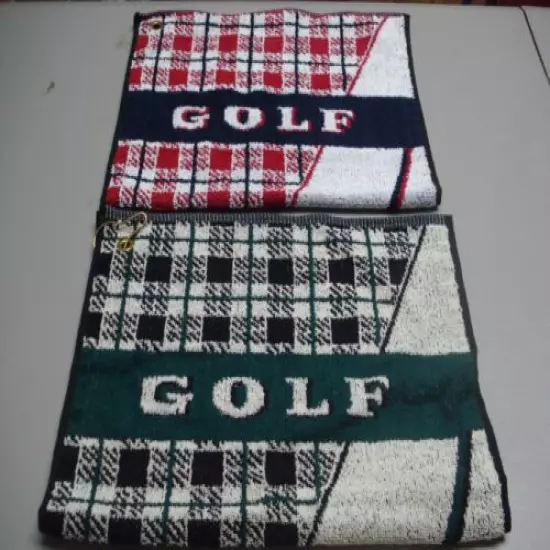 USA Made NWOT 2 Golf Towels w/ Eyelet For Hook 17" x 25" Green/Navy #118Z