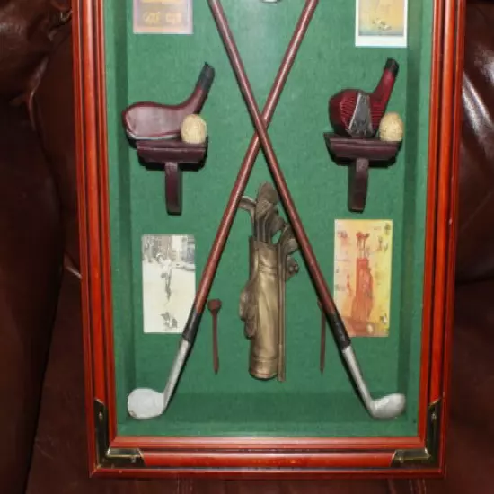 Decorative Vintage History of Golf Wall Display in Wooden Shadow Box