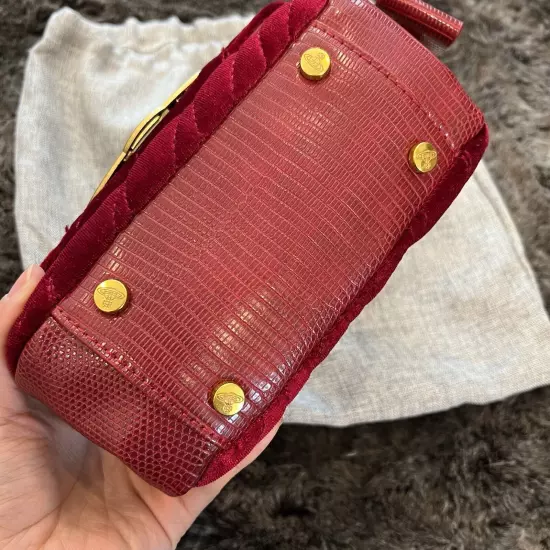 VIVIENNE WESTWOOD Nana Burgundy Velvet Hazel Quilted Clutch Purse Crossbody Bag