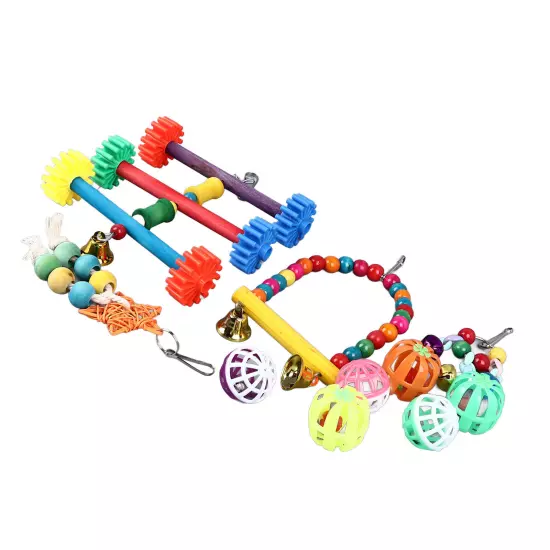 Bird Toy Set Colorful Climbing Chewing Swing Bell String Ball Parrot Cage Toys