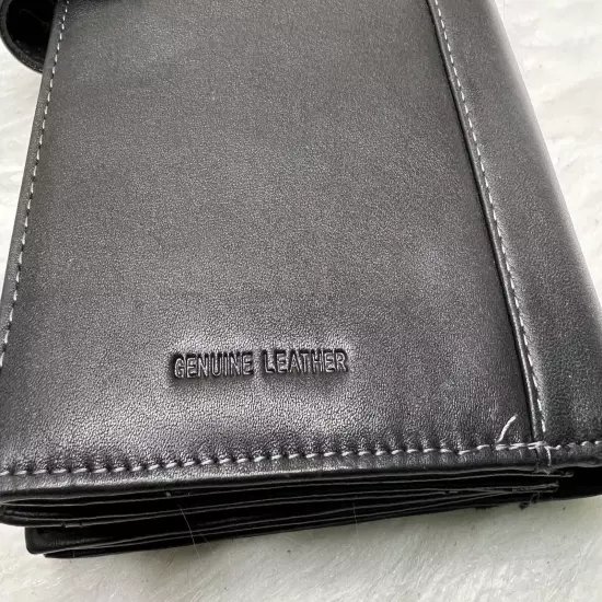 Leed's Highmark Black Genuine Leather Travel Wallet Passport Snap Strap