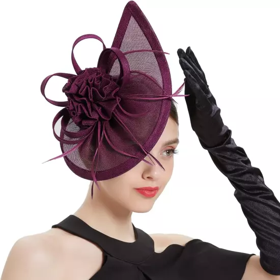 Fascinators for Women Derby Pillbox Hat Cocktail Tea Party Feather Headband