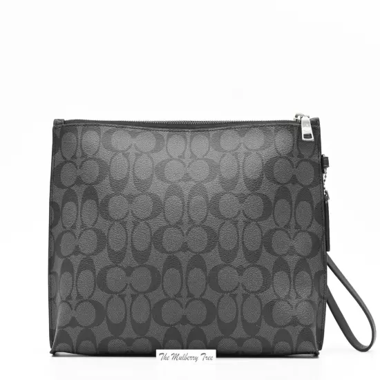 COACH Men’s Carryall Pouch Wristlet In Charcoal Black Signature Canvas NWT $310