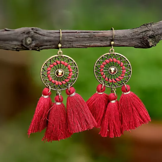 Fashion Women Bohemian Earrings Long Tassel Fringe Drop Dangle Ear Stud Jewelry