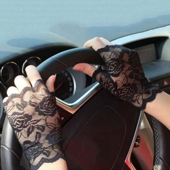 Women Lace Fingerless Gloves Sun Protection Half Finger Gloves Driving Mittens