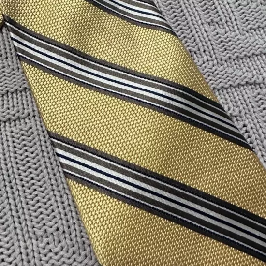 Paul Fredrick yellow and bronze striped Italian silk tie