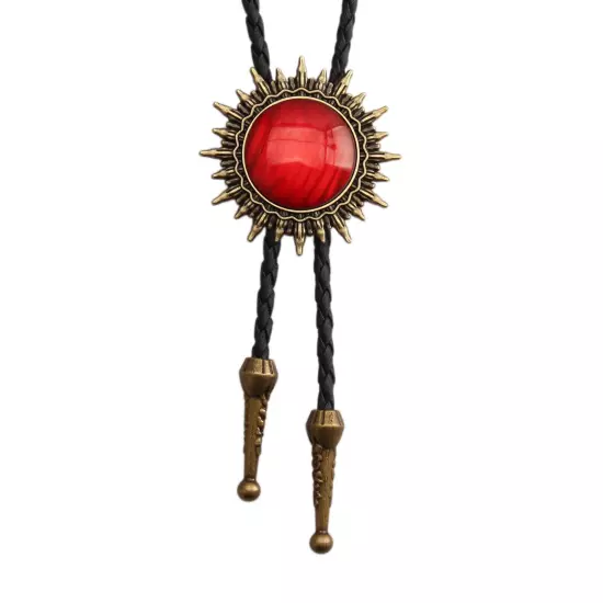 Bolo Tie for Men Western Cowboy Leather Necktie Rope Cord Red Stone Bolo Tie