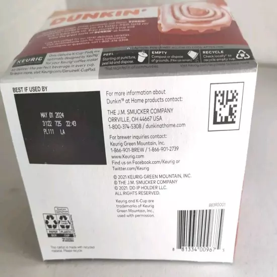 Dunkin' Donuts "Cinnamania" Coffee K-Cup Pods 1 Box – 10 Count 